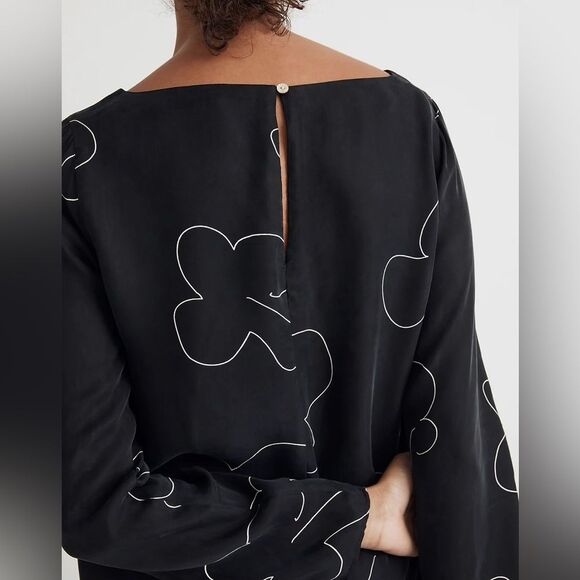 NWT Madewell Shift Long Sleeve Mini Dress in Floral True Black - Picture 5 of 10